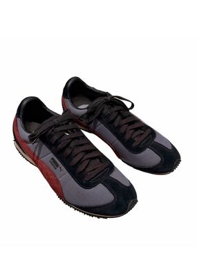 PUMA Speeder Mesh Suede Sneaker in Black Grey Red Retro Size 9.5